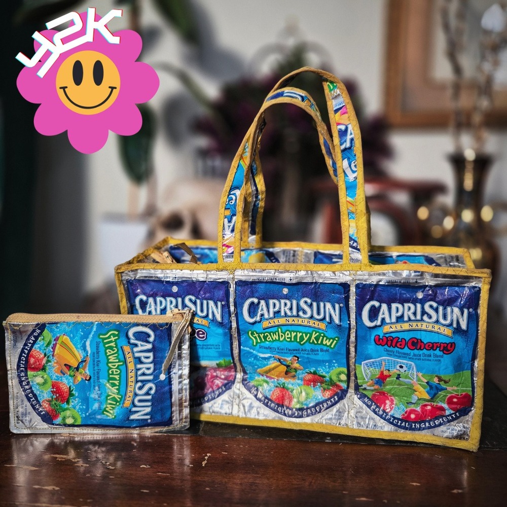 Capri Sun Bag Wallet Set Vintage Y2K Upcycled Juice Pouch Tote Handmade 2000s